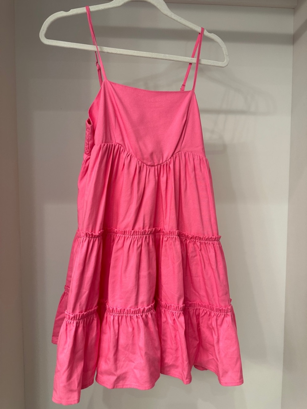 Pink Lily small Bright Hot Pink Tiered Sundress with shorts. Like new